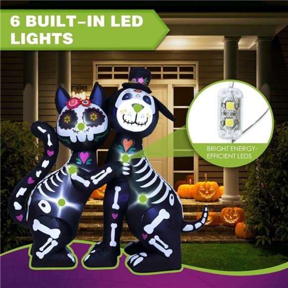 6 FT Halloween Inflatables Skeleton Black Cat and Dog Day of The Dead - Picture 5 of 7